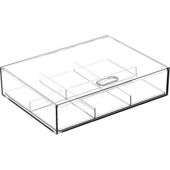 Cajonera Transparente Modular Plástico 1 Cajón 6 Divisiones 23x17x6 Cm