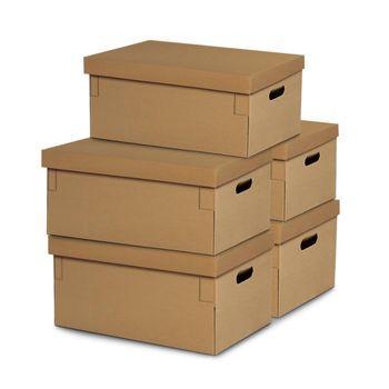 Pack 5 Cajas Con Tapa Almacenamiento Cartón Reforzado 53x40,5x26cm