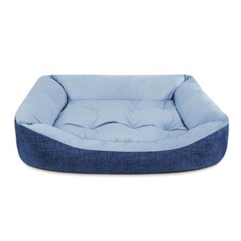 Cama De Perro, Terciopelo, Interior Fibras De Algodón, Grande, Azul