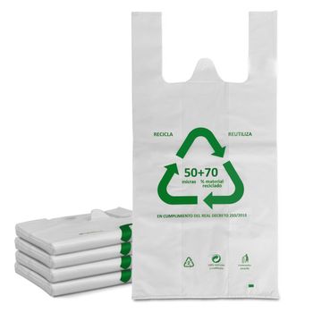 Pack Bolsa Tipo Camiseta, 70% Reciclado, Reutilizable 35x50 Cm 120 Uds