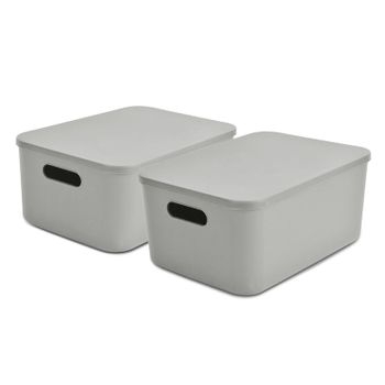 Pack 2 Caja De Plástico Con Tapa Y Asas, Gris, 34,9x24,8x15,5 Cm