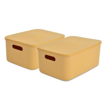 Pack 2 Caja De Plástico Con Tapa Y Asas, Amarillo, 34,9x24,8x15,5 Cm