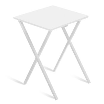 Mesa Auxiliar Plegable, 34x40x50 Cm, Terraza, Madera Y Metal, Blanco