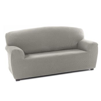 Funda Sofa, Poliéster, Algodón Y Elastano, Gris Claro, 3 Plazas