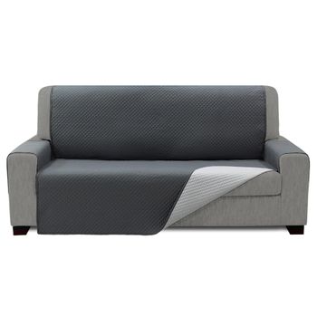 Cubre Sofa Acolchado, Reversible, Gris Oscuro Y Gris Claro, 3 Plazas