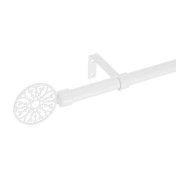 Barra De Cortina Extensible Decorativa 2 Terminales De Metal 122-211cm Blanco