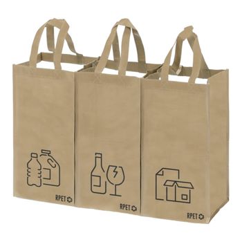 Set 3 Bolsas De Reciclaje, Plástico Reciclado, Velcro, 23x45x23 Cm
