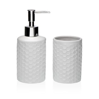 Set De Dispensador Y Vaso Portacepillos, Cerámica, 6,8x17 Cm, Blanco