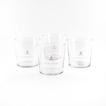 Scalpers Home | Vasos De Cristal Transparente | Juego De 4 Vasos De Mesa Con Capacidad De 350 Ml | Fabricados En Cristal | Diseño Con Logo De La Calavera