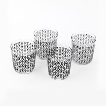 Scalpers Home | Vasos De Cristal Transparente | Juego De 4 Vasos De Mesa Con Capacidad De 350 Ml | Fabricados En Cristal | Diseño Con Calaveras Múltiples