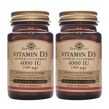 Pack 2x Vitamina D3 (colecalciferol) 4000 Ui (100 Μg) 60 Cápsulas Vegetales Solgar