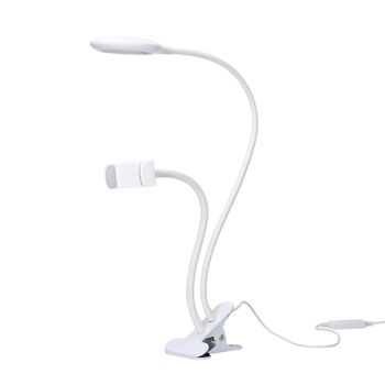 Forlight Servi Flexo Portátil Led 4 W Con Pinza Para Móvil. Regulador De Tono E Intensidad Brazo Flexible. Blanco