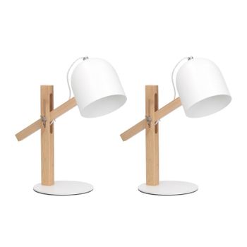 Forlight Bodhi (2uds) Lámpara De Mesa Para Escritorio Led Articulada Madera Natural. Flexo Escritorio Nórdico Blanco