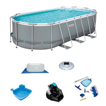 Pack Piscina Bestway Power Steel Ovalada 549x274x122 Cm Más Accesorios De Mantenimiento De Piscina Y Robot Limpiafondos Incluido