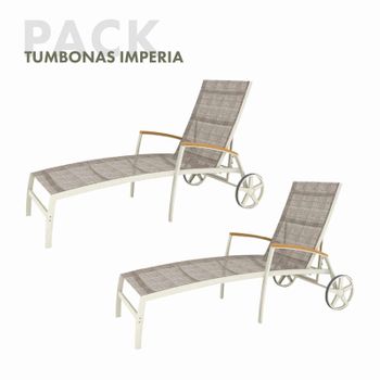 Conjunto De 2 Tumbonas De Jardín Multiposicion Chillvert Imperia 180,40x77,60x102,90 Cm Aluminio Y Madera Color Beige