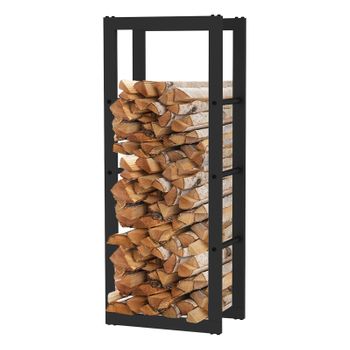 Leñero De Interior Kekai Rack I 40x25x100 Cm Almacenaje De Madera Con Estructura De Acero Galvanizado, Color Negro