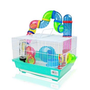 Jaula Hamster Casita Hámster Roborowski Comedero Bebedero Tubos Rueda Ejercicio 34.5x28x24cm Turquesa