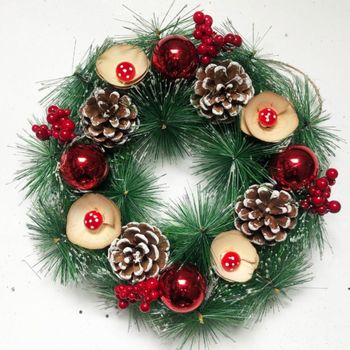 Corona De Navidad Artificial Decoración Navideña Corona Adorno Para Puerta Mesa 25cm-4