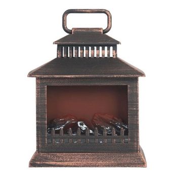 Chimenea eléctrica decorativa con efecto llama y aspecto retro Dorada  15.5X12.5X17,5CM