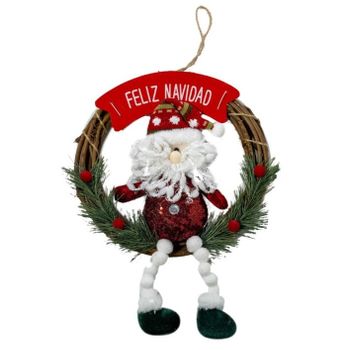 Corona De Navidad  Muñeco De Nieve Y Papá Noel Con Colgante Para Pared Y Puerta 25cm Noel Piernas Largas