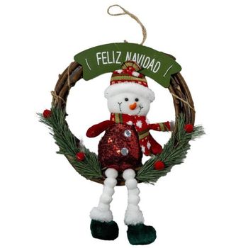 Corona De Navidad  Muñeco De Nieve Y Papá Noel Con Colgante Para Pared Y Puerta 25cm Nieve Piernas Largas