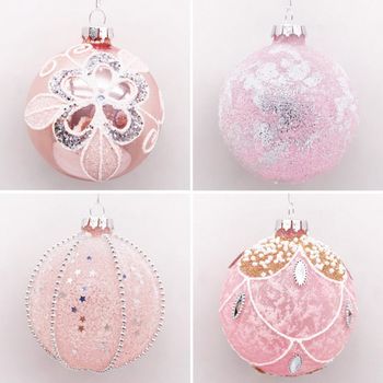 Set De 4 Bolas De Navidad Plateadas 8cm Bolas De Adornos De Árbol De Navidad Rosado