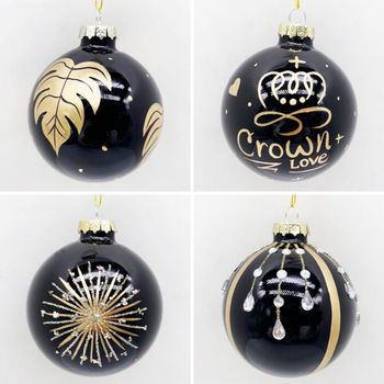 Set De 4 Bolas De Navidad Plateadas 8cm Bolas De Adornos De Árbol De Navidad Negro Dibujo