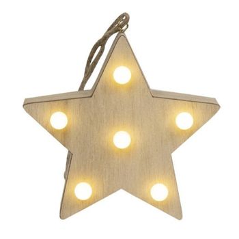 Figura Decoración Led De Madera Con Diseño Estrella 20cm