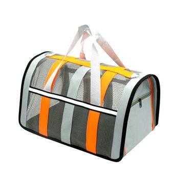 Bolsa Transporte Alfombrilla Extraíble Malla Transpirable Perros Gatos Correa Naranja 34*24*24cm