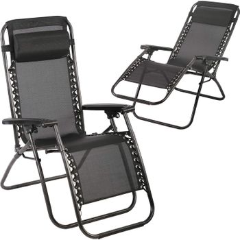 Silla Gravedad Cero Silla De Patio Reclinable Tumbona Plegable De Descanso Ajustable Con Reposacabezas Negro