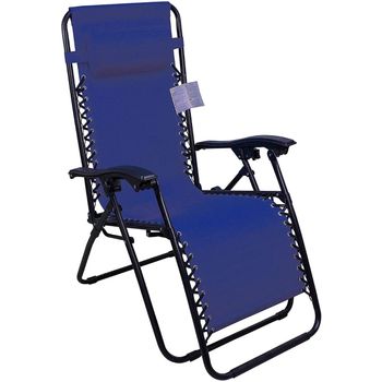 Silla Gravedad Cero Silla De Patio Reclinable Tumbona Plegable De Descanso Ajustable Con Reposacabezas Azul