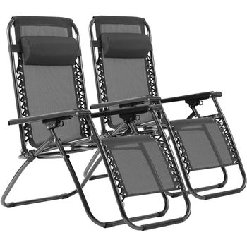 Set De 2 Sillas Gravedad Cero Reclinables Tumbonas Sillas Reclinable Ajustable Butacas Plegable Con Almohada Negro