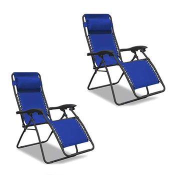 Set De 2 Sillas Gravedad Cero Reclinables Tumbonas Sillas Reclinable Ajustable Butacas Plegable Con Almohada Azul