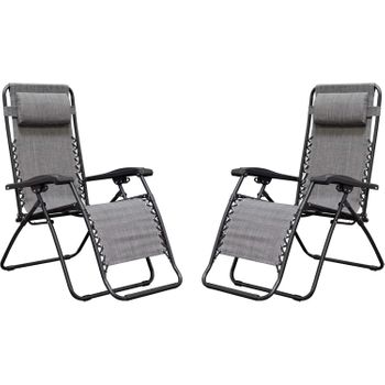 Set De 2 Sillas Gravedad Cero Reclinables Tumbonas Sillas Reclinable Ajustable Butacas Plegable Con Almohada Gris