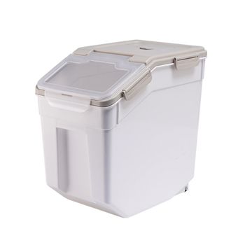 Contenedor De Comida Para Perro Gato 22 X 40 X 41.5 Cm Blanco  Contenedor Pienso Perros Con Ruedas Para Mascotas Caja De Alimentos