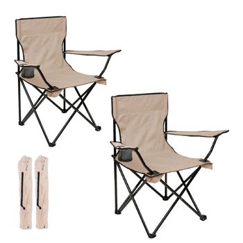 Set De 2 Sillas Acampada Plegable Portátil Sillas Pesca Camping Playa Con Reposabrazos  Amarillo