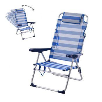 Silla De Playa Plegable Y Reclinable Con Cojín De 5 Posiciones 57x31x62/101cm Raya Azul