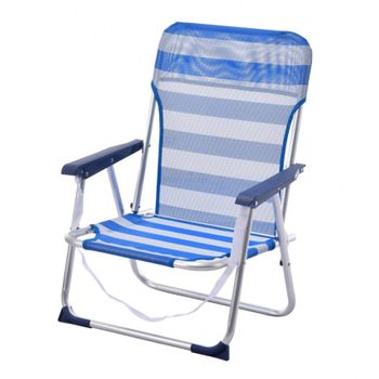 Sillas Playa Fijas De Asiento Bajo De Aluminio Silla Plegable De 48x23x70cm Raya Azul