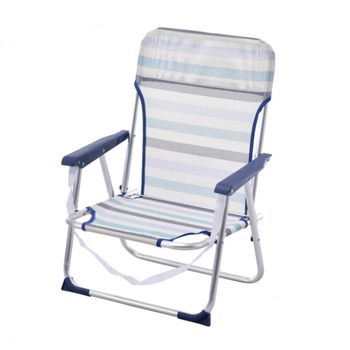 Sillas Playa Fijas De Asiento Bajo De Aluminio Silla Plegable De 48x23x70cm Raya Gris