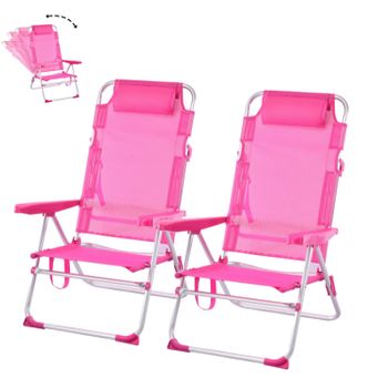 Pack De 2 Silla De Playa Plegable Y Reclinable Con Cojín De 5 Posiciones 57x31x62/101cm Rosa