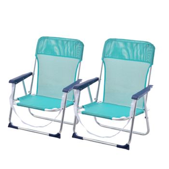 Pack De 2 Sillas Playa Fijas De Asiento Bajo De Aluminio Silla Plegable De 48x23x70cm Turquesa