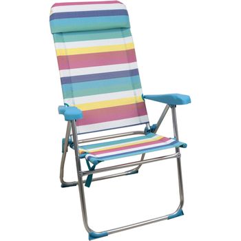 Silla De Playa Plegable Y Reclinable De 7 Posiciones De Aluminio Y Tela 57x47x118cm Raya Color