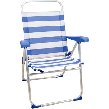 Silla De Playa Plegable Y Reclinable De Varias Posiciones De Aluminio Y Textileno 59x47cm Raya Azul