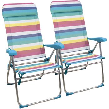 Pack De 2 Sillas De Playa Plegable Y Reclinable De 7 Posiciones De Aluminio Y Tela 57x47x118cm Raya Color