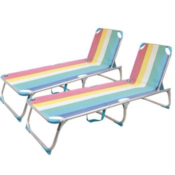 Pack De 2 Tumbona Reclinada Silla Playa Piscina Plegable De Aluminio 4 Posiciones Raya Color