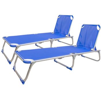 Pack De 2 Tumbona Reclinada Silla Playa Piscina Plegable De Aluminio 4 Posiciones Azul