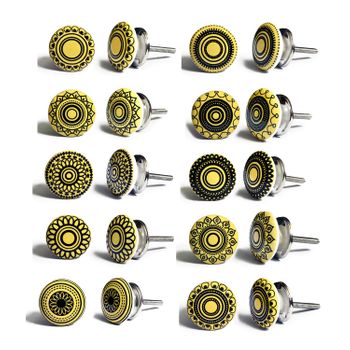 Juego De 10 Pomos Tiradores De Cerámica Diseños Geométricos Amarillo Y Negro Decoración Muebles Armarios Cajones Nacnic