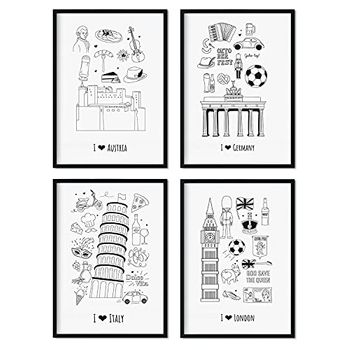 Set Europa 1 Pósters De Países Y Ciudades Del Mundo Para Viajeros Decoración De Interiores A3 Con Marco - Nacnic