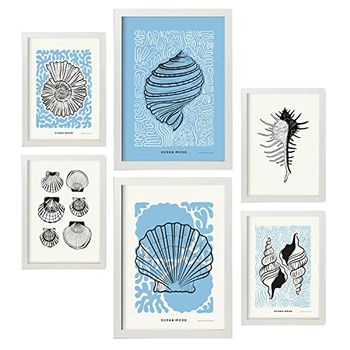 Set De 6 Posters En Tinta Negra Irises Láminas Artísticas Del Mar Y Océano Para El Diseño Y Decoración De Interiores Tamaños A3 & A4 Marcos Bla Nacnic