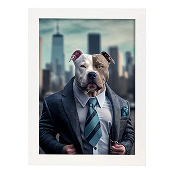 Lámina Staffordshire Terrier Encantador En Estilo Fotografía A Todo Color Divertidas Ilustraciones Realistas De Animales Con Ropa Humana Diseño Y Decoración De Interiores A3 Marco Blanco Nacnic